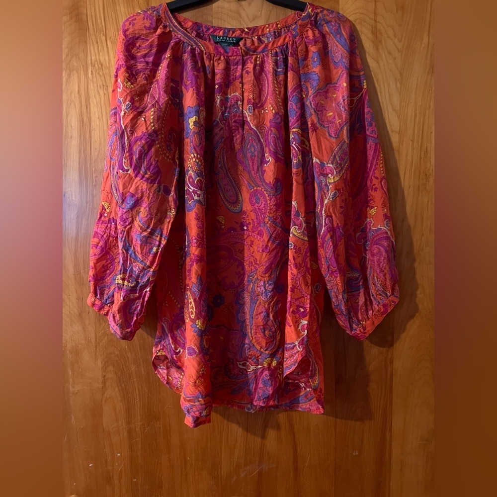 Ralph Lauren Paisley Print Silk Blouse Size XL
